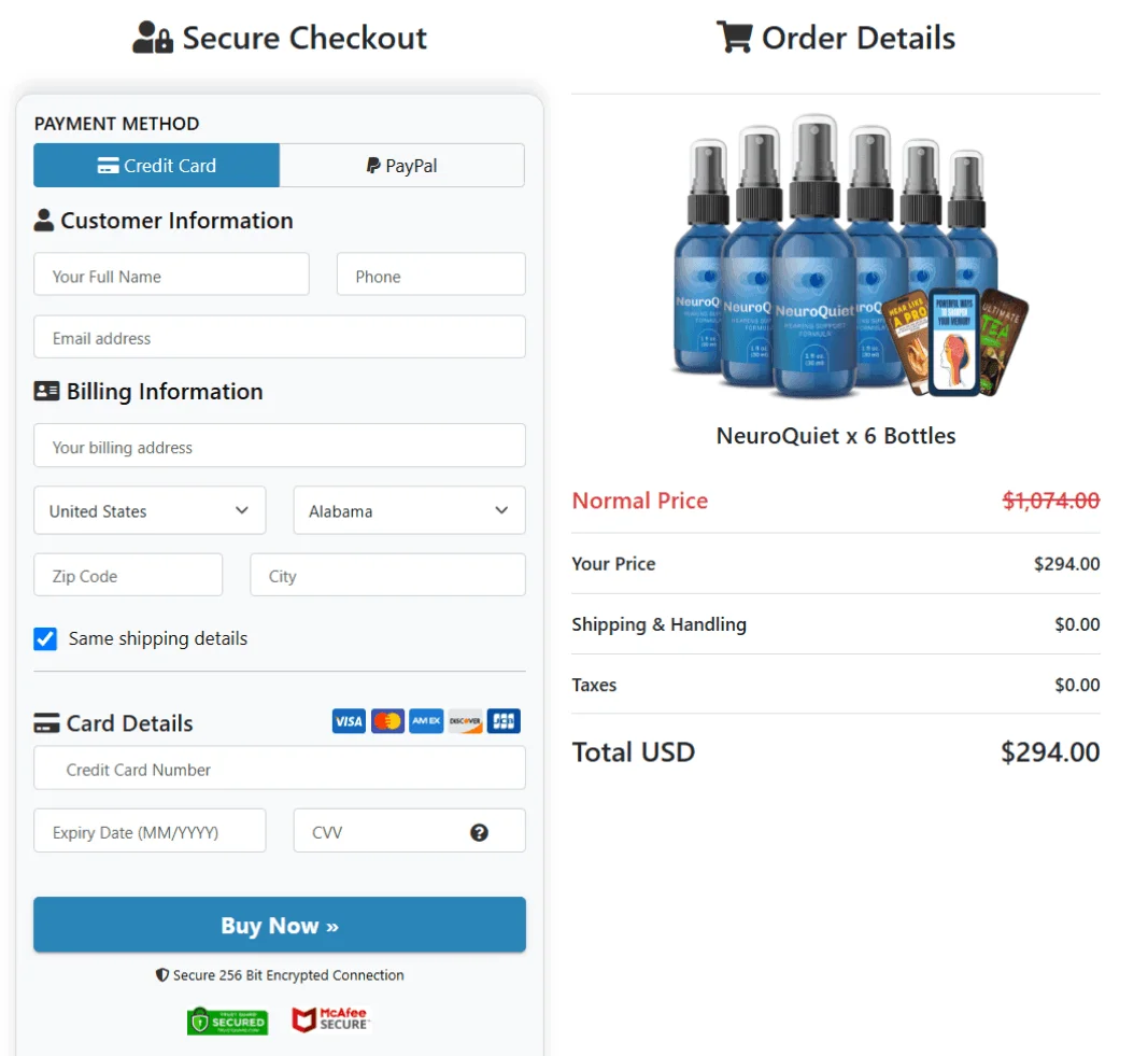 NeuroQuiet Checkout